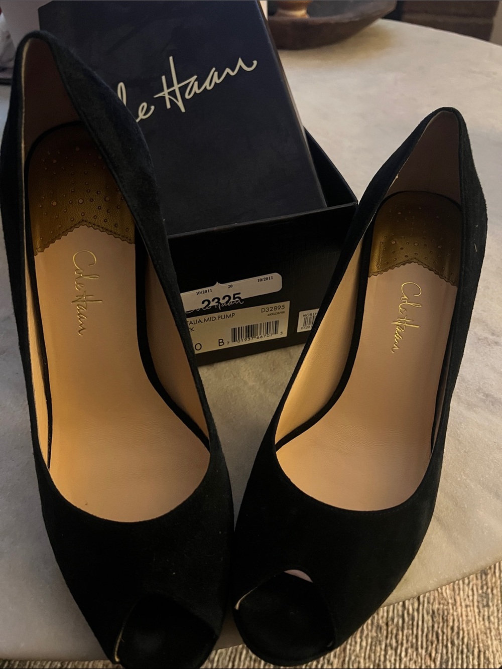 Cole Haan Black Suede Peep-Toe Heels
